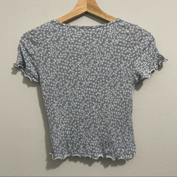 American Eagle Cropped Top Mini Flower Daisy Print Button Down Womens Small S - Picture 2 of 11